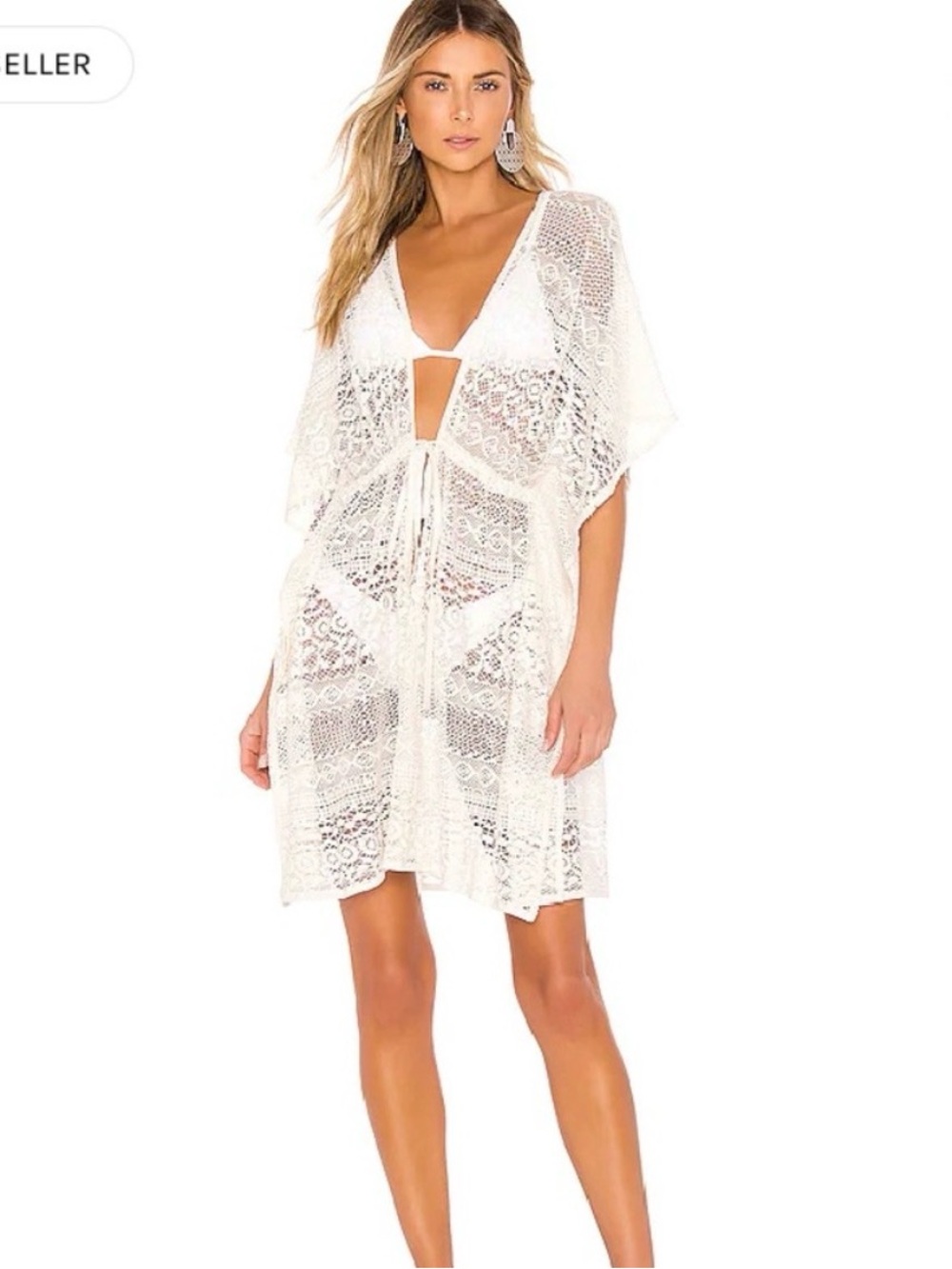 Revolve one size fits all crochet lace off white swim cover up